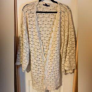 Boston Proper Cardigan Sweater Womens with Belt Boho Crochet Open Kimono